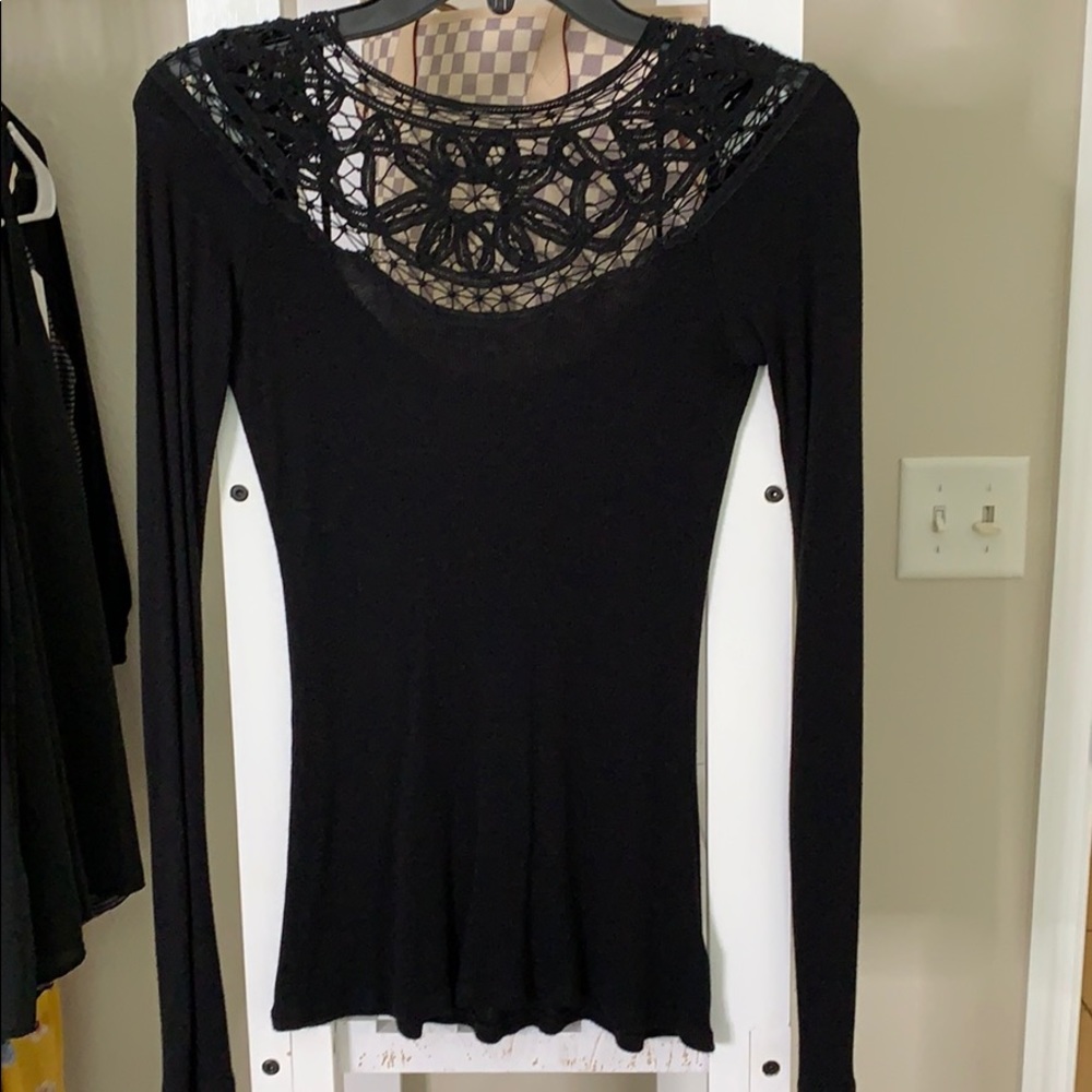 Ribbed Knit Top with Lace Detail
